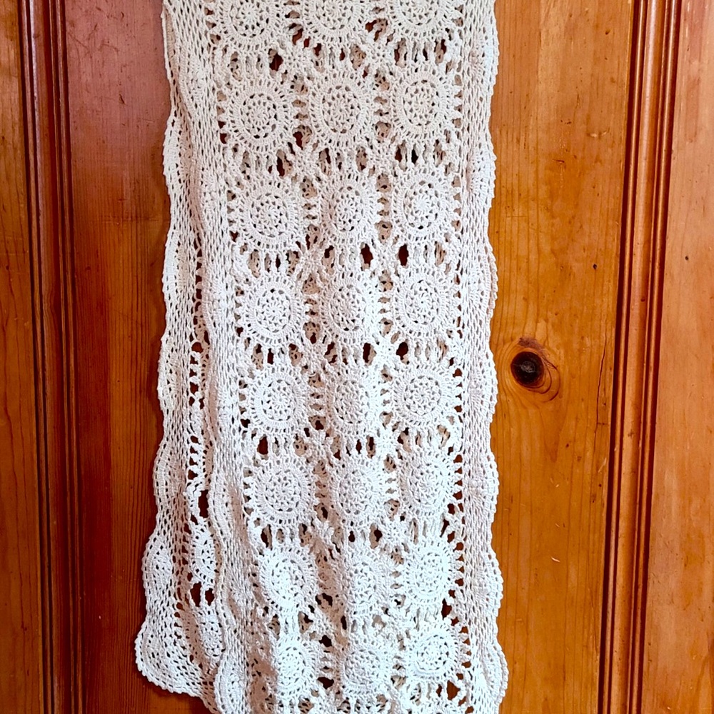 72”x13” handmade crochet table runner